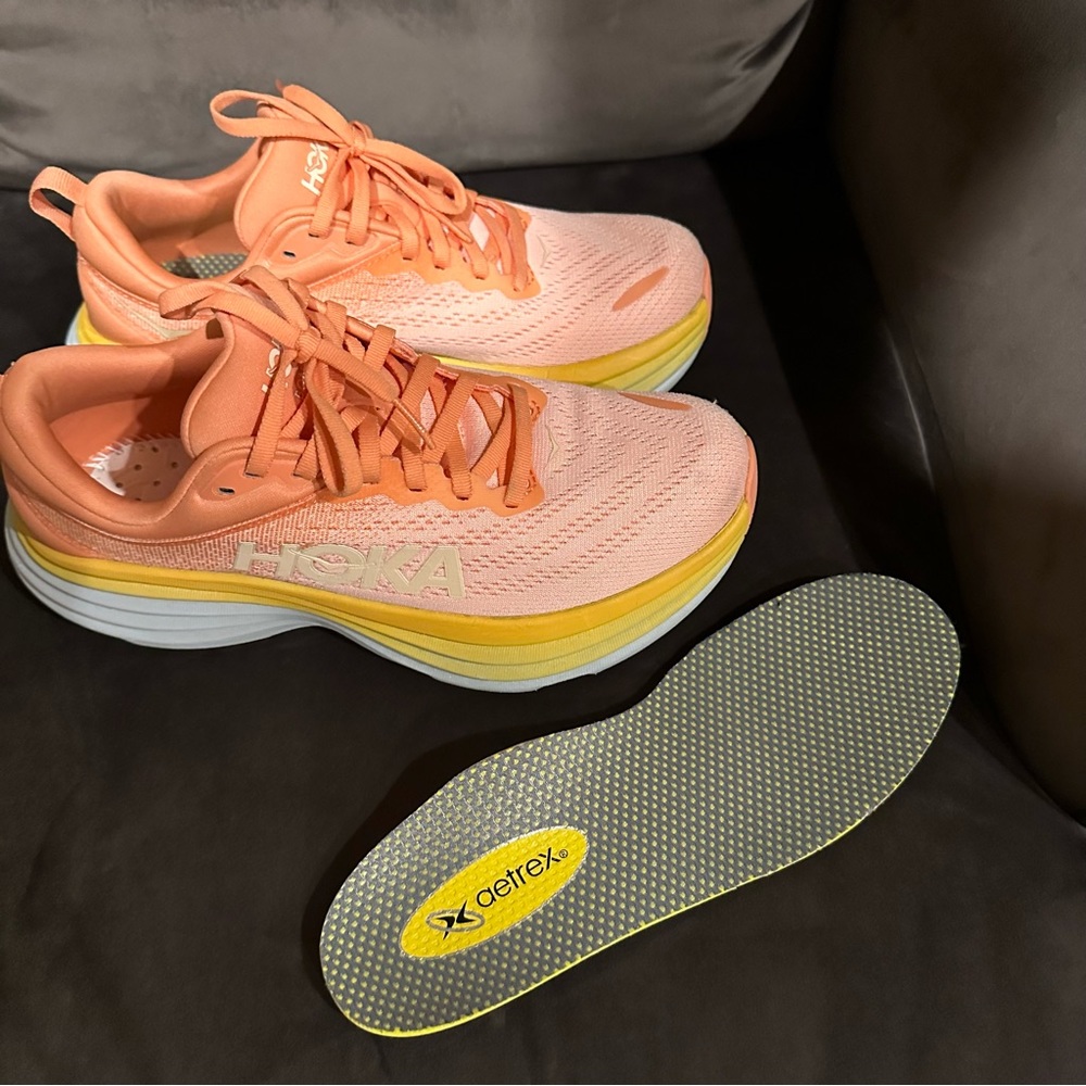 Hoka Bondi 8 shoes and orthotic insoles